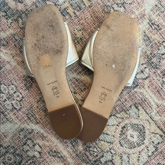 Tory Burch Metallic Gold Logo Slide Sandals - Picture 3 of 3